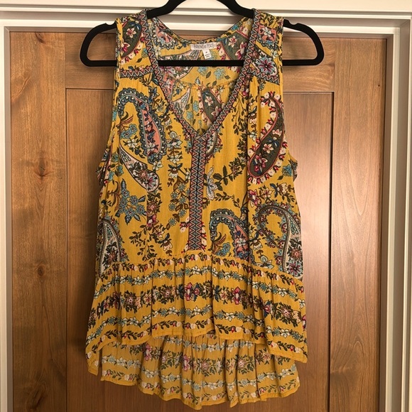Anthropology Patrons of Peace Womens M Sleeveless Bohemian Tank Blouse Yellow - Picture 1 of 10